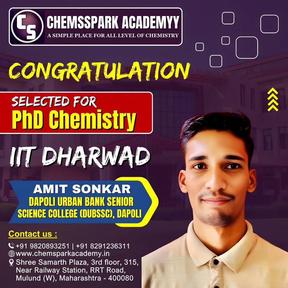 Amit Sonkar | Selected for Phd Chemistry | Chemspark Academy